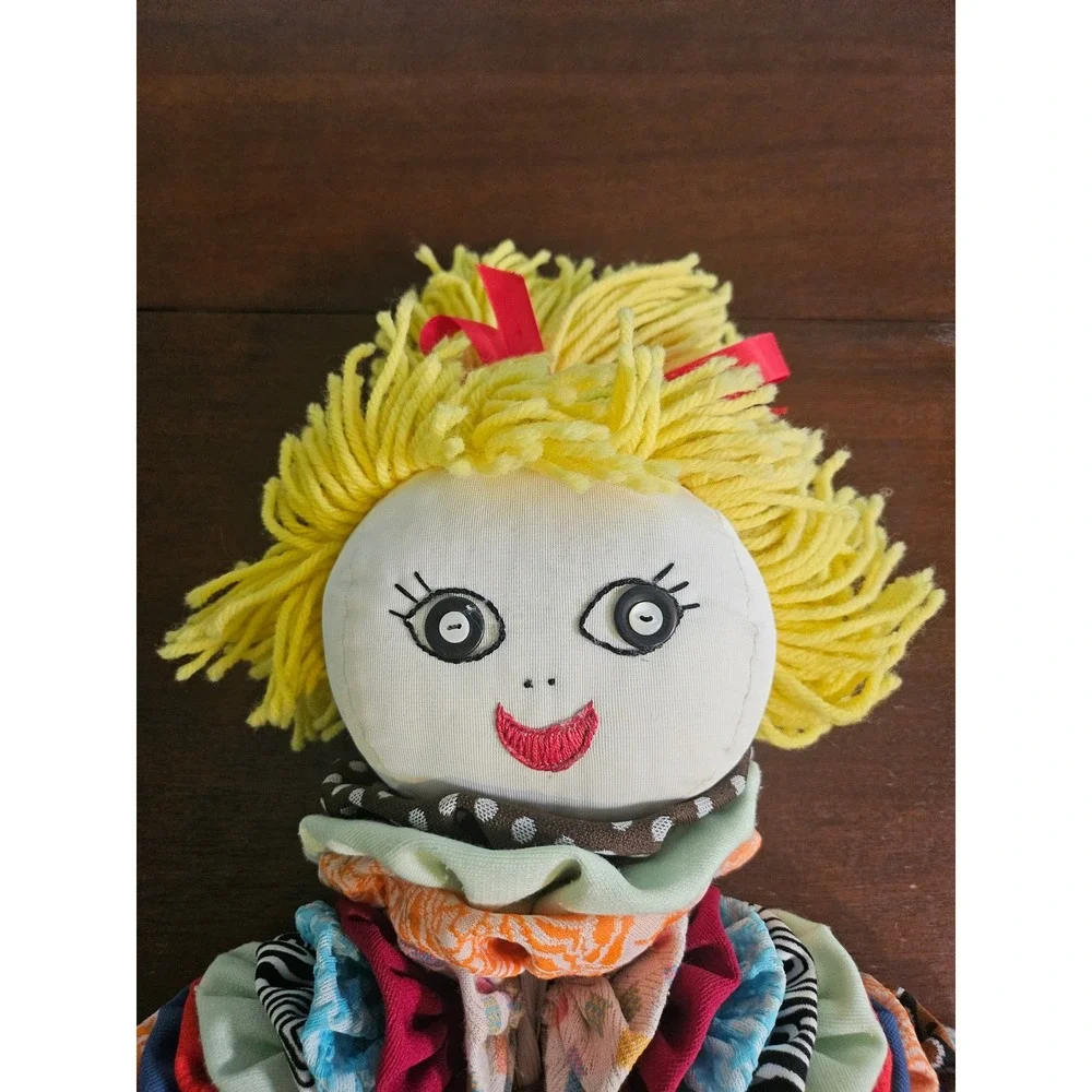 Vintage yo-yo Clown Doll Multicolor Scrunchie Body Plush Toy